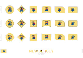 Wall Mural - New Jersey flag set, simple flags of New Jersey with three different effects.