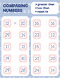 © yekaterinalim - Comparing numbers worksheet practice print sheet. Vector illustration.