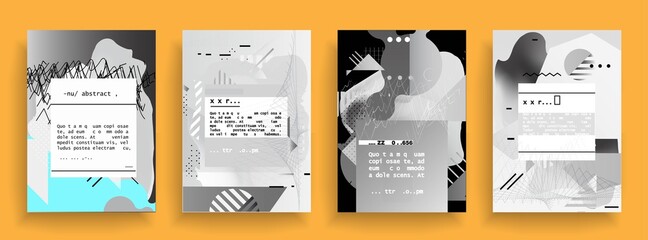 Wall Mural - Covers templates set with graphic geometric elements. Applicable for brochures, posters, covers and banners. Vector illustrations.
