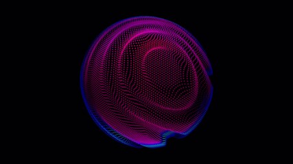 Wall Mural - distortion waves on abstract sphere of particles loop. digital data splash of spherical point array.