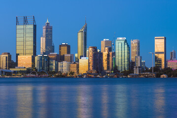 skyline of perth at night by swan river in western  australia