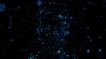 Wall Mural - technology 3d render of a head surrounded with abstract graphic elements as particles. artificial in