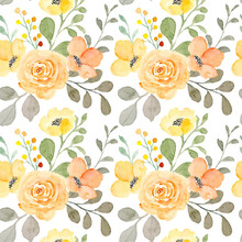 Seamless Pattern Of Yellow Floral With Watercolor