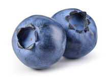 Blueberry Isolated. Two Blueberries On White. Fresh Blueberry Side View. With Clipping Path.