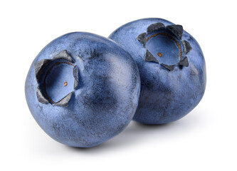 blueberry isolated. two blueberries on white. fresh blueberry side view. with clipping path.