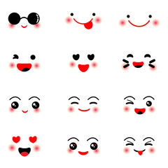 Cute kawaii face icon set on white background