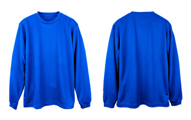 Wall Mural - blank jersey long sleeve t shirt color blue template front and back view on white background
