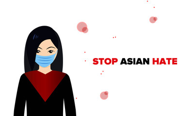 Asian girl in a flat style. Stop Asian hate. Anti-racism banner in support of the Asian community. Stop hating AAPI.