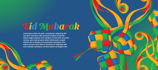 Wall Mural - Eid Mubarak Banner Colorful Ketupat Illustration Design Concept