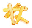 French fries, potato fry isolated on white background, watercolor illustration