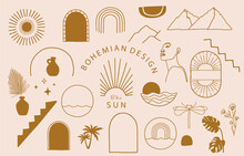 Collection Of Line Design With Sun,mountain.Editable Vector Illustration For Website, Sticker, Tattoo,icon