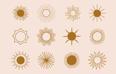 Wall Mural - Collection of line design with sun.Editable vector illustration for website, sticker, tattoo,icon