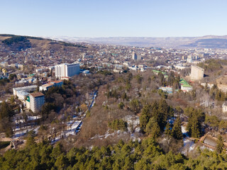 Canvas Print - Aerial view of Kislovodsk with narzan gallery in sunny day, heath and ecological resotrt in Russia near Caucasus mountains