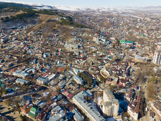 Canvas Print - Aerial view of Kislovodsk with narzan gallery in sunny day, heath and ecological resotrt in Russia near Caucasus mountains