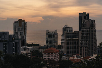 city skyline at sunset