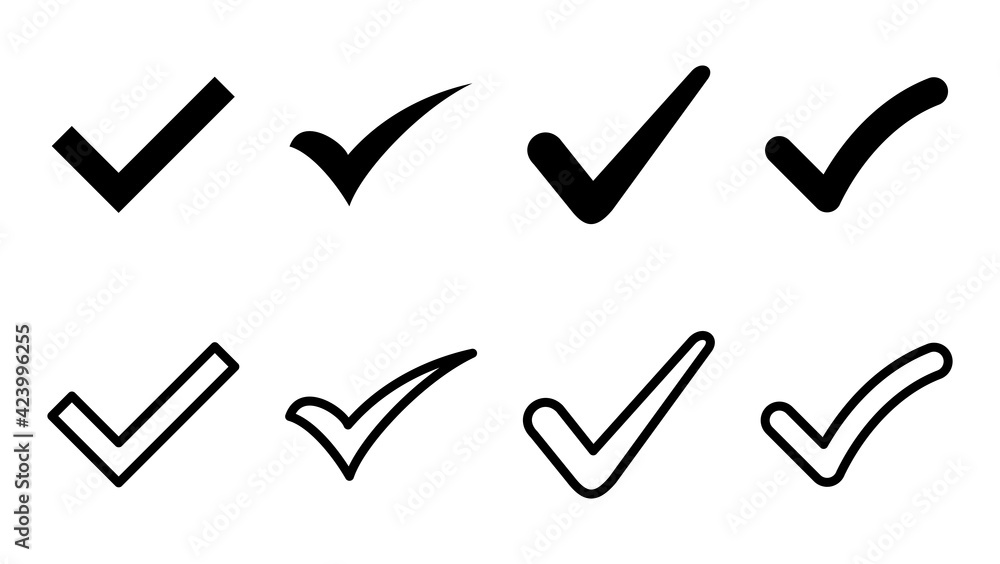 Check mark icon set. Check mark sign. Tick mark symbol vector Stock ...