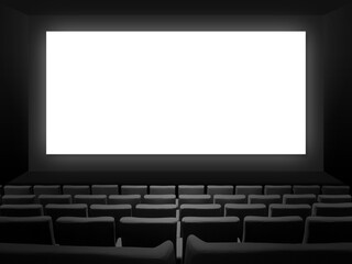 Canvas Print - Cinema movie theatre with seats and a blank white screen