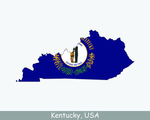 Wall Mural - Kentucky Map Flag. Map of KY, USA with the state flag isolated on white background. United States, America, American, United States of America, US State. Vector illustration.