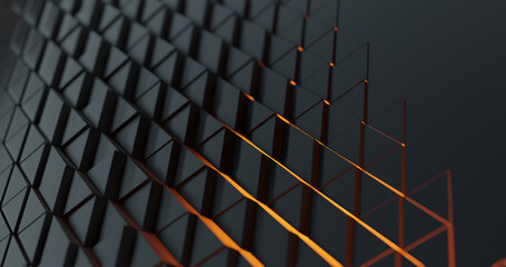 Wall Mural - abstract background with triangles and orange red glow. metallic reflection style for business and c