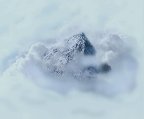 snow covered mountains in the clouds