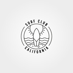 Fototapete - surf club line icon logo vector symbol illustration design, surfboard california minimal vector design