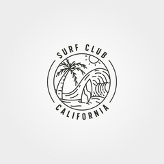 Fototapete - california surf line icon logo vector design, big wave and paradise logo symbol illustration design