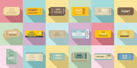 Sticker - Bus ticketing icons set, flat style