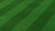 Green Grass Texture Background. A Perfectly Manicured Sports Field / Pitch / Garden Lawn Wallpaper With Stripes.
