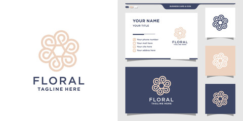 Wall Mural - Minimalist floral logo design for beauty salon, cosmetic, yoga and spa. Elegant logo template and business card design. Premium Vector