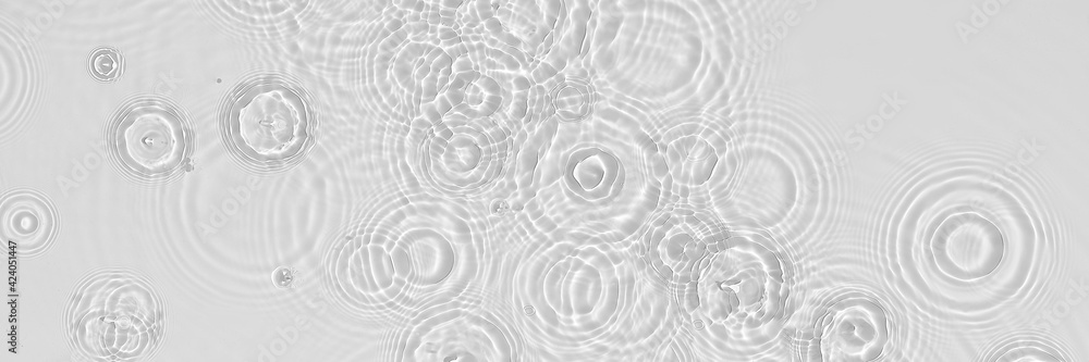 Water panoramic banner background. White water texture, blue mint water surface with rings and ripple. Spa concept background. Flat lay, top view, copy space, square composition with copy-space. - obrazy, fototapety, plakaty 