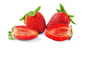 Wall Mural - juicy sweet strawberies isolated on white