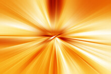 Abstract Surface Blur Of Radial Zoom In Orange, Yellow And White Tones. Abstract Brihgt Background With Radial, Diverging, Converging Lines.