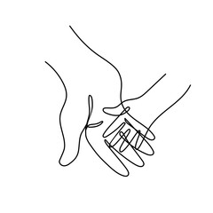 Adult parents hand holding childs hand.