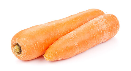 Two fresh washed carrots isolated on white background