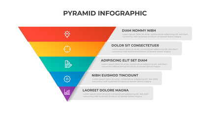 Wall Mural - 5 points of pyramid list diagram, triangle segmented level layout, infographic element template vector