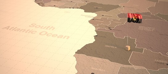Wall Mural - Angola map and flag. 3d illustration of national flag on the vintage map.