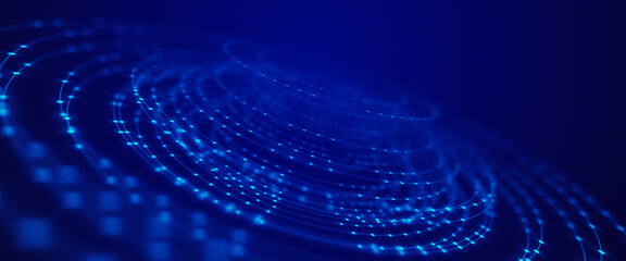 Poster - abstract line circle technology background, blue technology background.