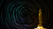 Star Trail On Sky Back Buddha Looking Seven Day Style Standing Status