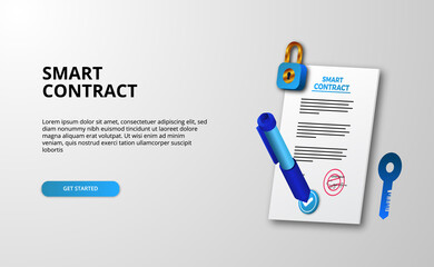 Wall Mural - 3d illustration for smart digital contract legal sign with pen stylus for privacy security