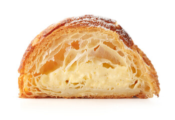 Wall Mural - cut half of fresh baked croissant isolated on white background