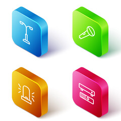 Sticker - Set Isometric line Street light, Microphone, Flasher siren and Multimedia and TV box icon. Vector