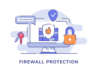 Wall Mural - firewall protection concept fire shield on display computer around pin password white isolation back