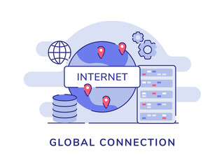 Wall Mural - global connection concept pointer location on earth around server white isolation background with da