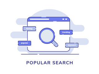 Wall Mural - popular search concept finding website white isolated background with dashed line style
