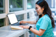 © Thinapob - Happy of asian freelance people businessfemale wearing smartwatch casual working with laptop computer and book with coffee cup and smartphone in at the cafe, Business Lifestyle communication concept