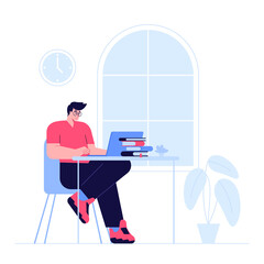 Wall Mural - man works at laptop. businessman sitting at desk in cabinet