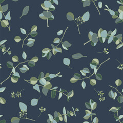 Eucalyptus seamless pattern. Hand-drawn illustration. Design for fabric, textile, wallpaper, packaging.	