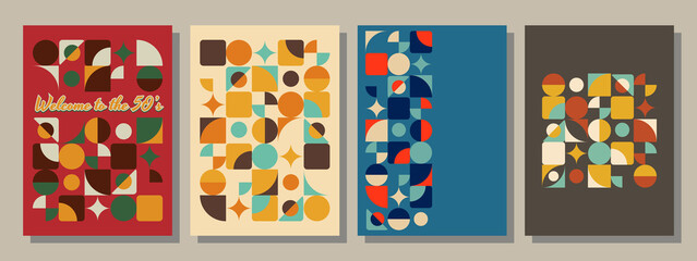 1950s Backgrounds, Mid Century Modern Style Patterns, Geometric Mosaic, 50s Color Combinations
