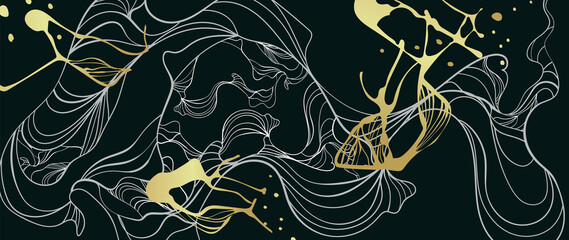 Gold abstract line arts background vector. Luxury wall paper design for prints, wall arts and home decoration, cover and packaging design.