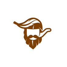 Simple And Flat Captain And Tobacco Pipe Icon. Vector Tobacco Leaf Like A Captain Head With Smoking Pipe Logo Idea.